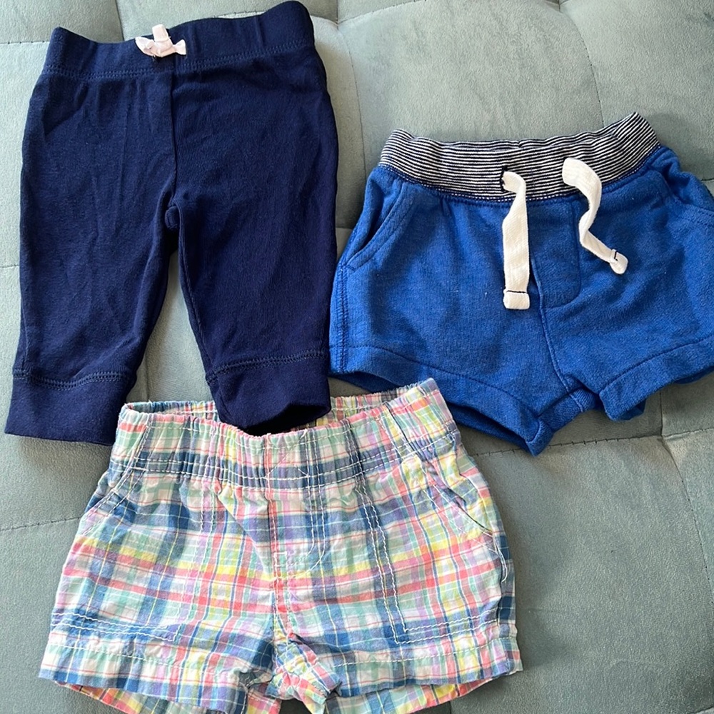 3 Pairs of Carters Baby Boy Pants and Shorts. Size 3M